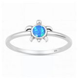 Sterling Silver Oxidized And Polished Blue Lab Opal Turtle Ring