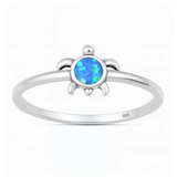 Sterling Silver Oxidized And Polished 8.2mm Turtle Blue Lab Opal Ring