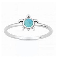 Load image into Gallery viewer, Sterling Silver Oxidized And Polished 8.2mm Turtle Turquoise Stone Ring