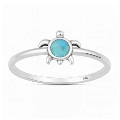 Sterling Silver Oxidized And Polished 8.2mm Turtle Turquoise Stone Ring