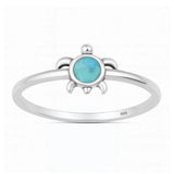 Sterling Silver Oxidized And Polished 8.2mm Turtle Turquoise Stone Ring