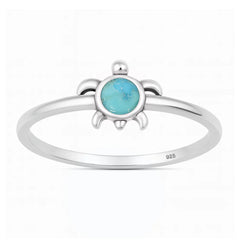 Sterling Silver Oxidized And Polished 8.2mm Turtle Turquoise Stone Ring