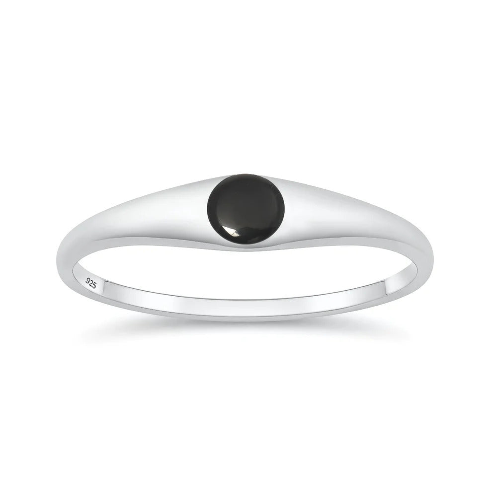 Sterling Silver Polished Black Onyx Solitaire Ring