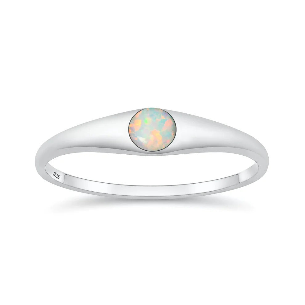 Sterling Silver Polished White Lab Opal Solitaire Ring