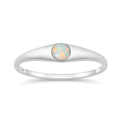 Sterling Silver Polished White Lab Opal Solitaire Ring