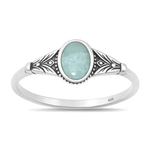 Load image into Gallery viewer, Sterling Silver Oxidized And Polished Oval Larimar Stone Ring