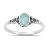 Sterling Silver Oxidized And Polished Oval Larimar Stone Ring