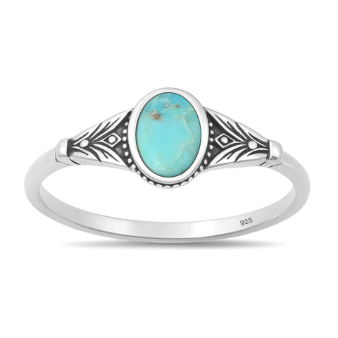 Sterling Silver Oxidized And Polished Genuine Turquoise Stone Ring