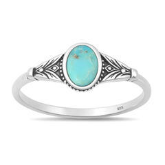 Sterling Silver Oxidized And Polished Genuine Turquoise Stone Ring