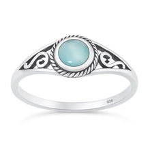 Load image into Gallery viewer, Sterling Silver Oxidized And Polished Round Larimar Stone Ring