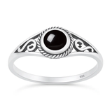Sterling Silver Oxidized And Polished Spring Round Black Onyx Stone Ring