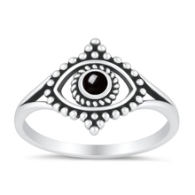 Load image into Gallery viewer, Sterling Silver Oxidized And Polished Black Onyx Evil Eye Ring