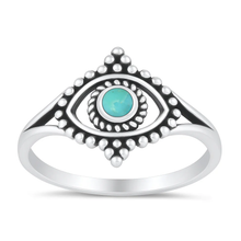 Load image into Gallery viewer, Sterling Silver Oxidized And Polished Genuine Turquoise Evil Eye Ring