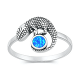 Sterling Silver Oxidized And Polished Blue Lab Opal Lizard Ring