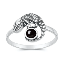 Load image into Gallery viewer, Sterling Silver Oxidized And Polished Lizard Black Onyx Stone Ring