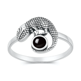 Sterling Silver Oxidized And Polished Lizard Black Onyx Stone Ring