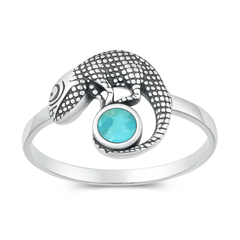 Sterling Silver Oxidized And Polished Lizard Genuine Turquoise Stone Ring