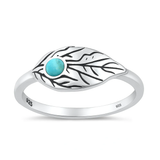 Sterling Silver Oxidized And Polished 8mm Leaf Genuine Turquoise Stone Ring