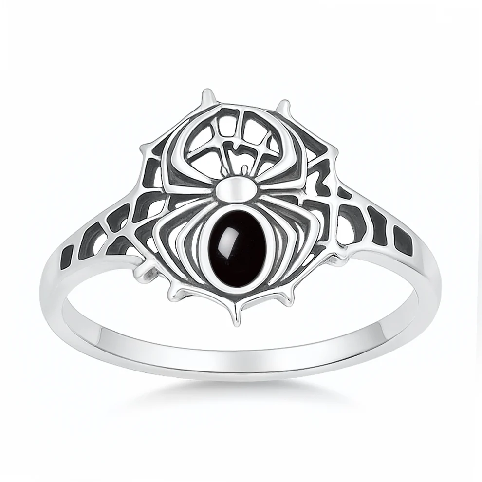 Sterling Silver Oxidized And Polished Cheetah Black Onyx Stone Ring