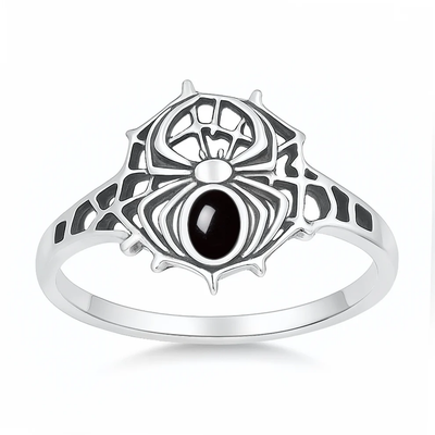 Sterling Silver Oxidized And Polished Cheetah Black Onyx Stone Ring