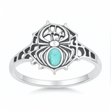Sterling Silver Oxidized And Polished Spider And Web Genuine Turquoise Stone Ring