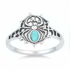 Sterling Silver Oxidized And Polished Spider And Web Genuine Turquoise Stone Ring