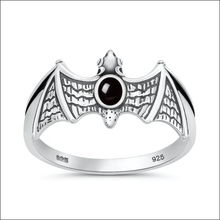 Load image into Gallery viewer, Sterling Silver Oxidized And Polished Bat Black Onyx Stone Ring
