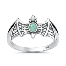 Load image into Gallery viewer, Sterling Silver Oxidized And Polished Bat Genuine Turquoise Stone Ring