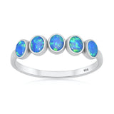 Sterling Silver Oxidized And Polished Five Stone Blue Lab Opal Ring