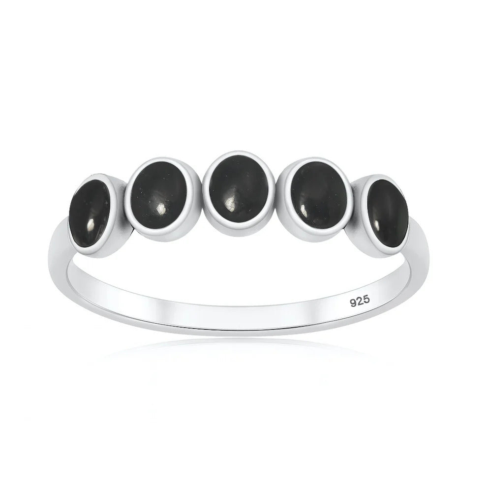 Sterling Silver Oxidized And Polished Black Onyx Five Stone Ring