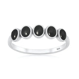 Sterling Silver Oxidized And Polished Black Onyx Five Stone Ring