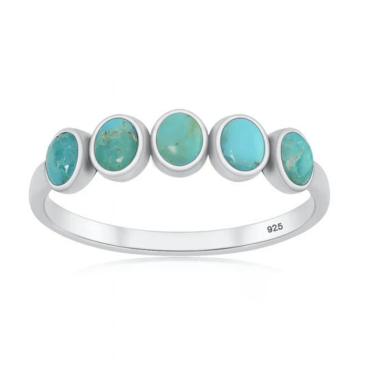 Sterling Silver Oxidized And Polished Five Stone Turquoise Stone Ring