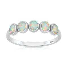 Sterling Silver Oxidized And Polished Five Stone White Lab Opal Ring
