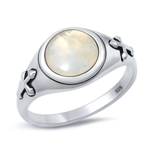 Load image into Gallery viewer, Sterling Silver Oxidized And Polished Medieval Cross Moonstone Ring