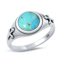 Sterling Silver Oxidized And Polished Medieval Cross Genuine Turquoise Stone Ring
