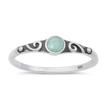 Load image into Gallery viewer, Sterling Silver Oxidized And Polished Vintage Swirl Larimar Stone Ring