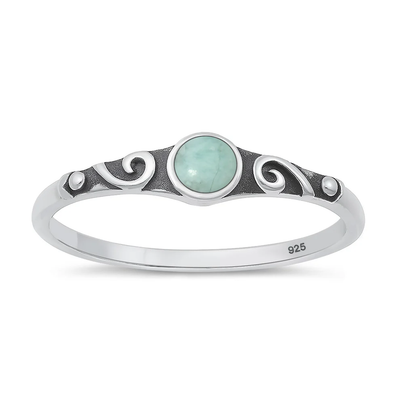 Sterling Silver Oxidized And Polished Vintage Swirl Larimar Stone Ring