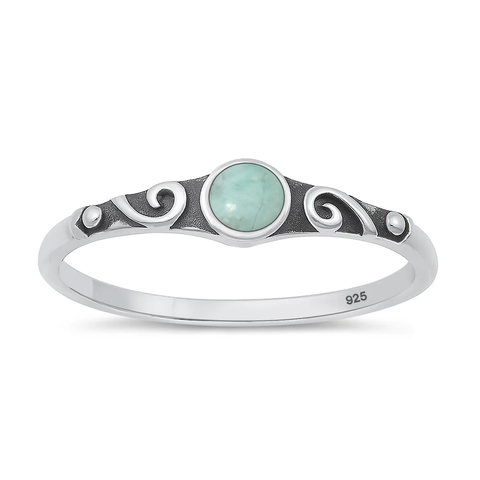 Sterling Silver Oxidized And Polished Vintage Swirl Larimar Stone Ring