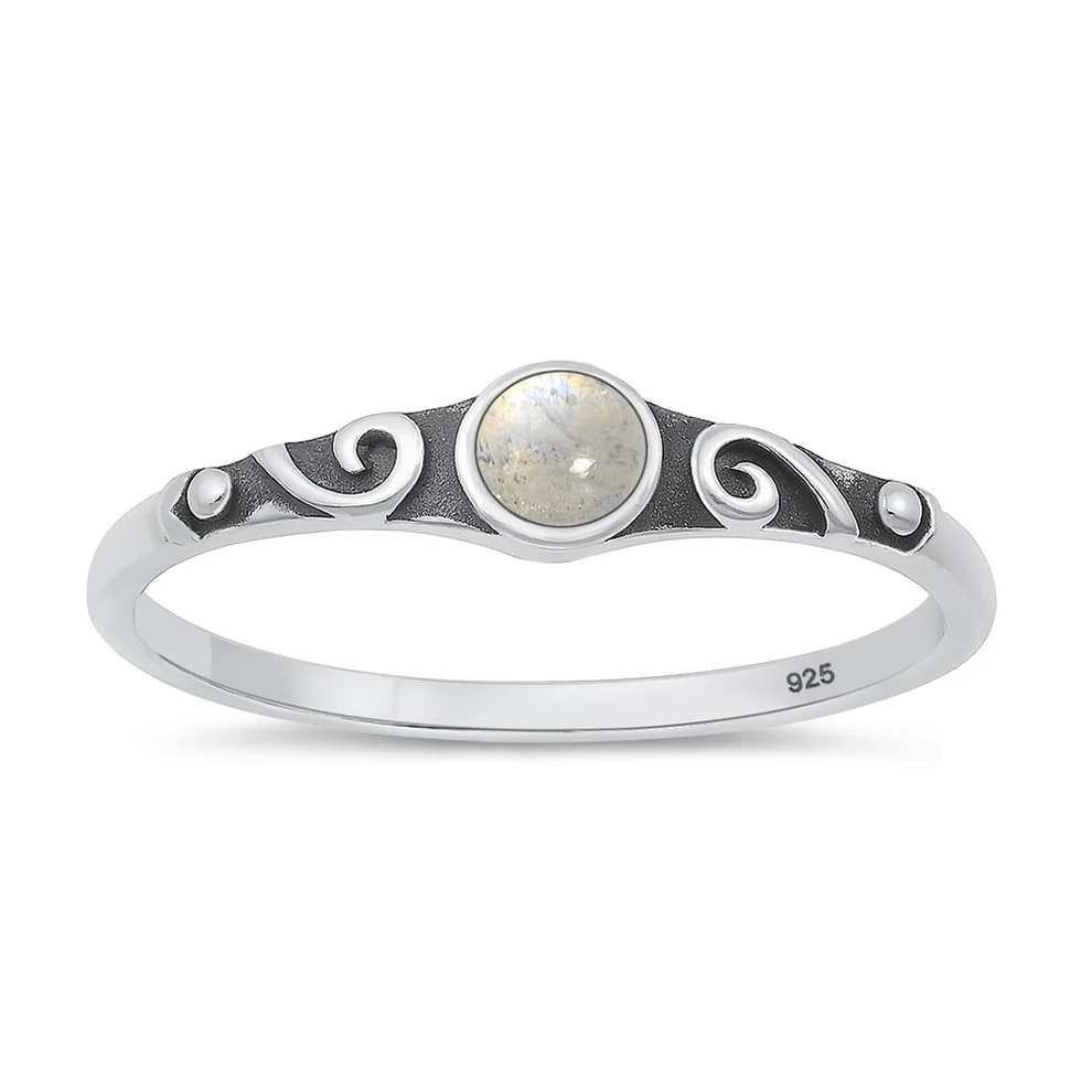 Sterling Silver Oxidized And Polished Vintage Swirl Moonstone Ring