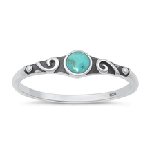 Load image into Gallery viewer, Sterling Silver Oxidized And Polished Vintage Swirl Genuine Turquoise Stone Ring