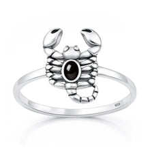 Load image into Gallery viewer, Sterling Silver Oxidized And Polished Scorpion Black Agate Stone Ring