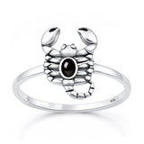 Sterling Silver Oxidized And Polished Scorpion Black Agate Stone Ring