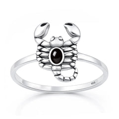 Sterling Silver Oxidized And Polished Scorpion Black Agate Stone Ring