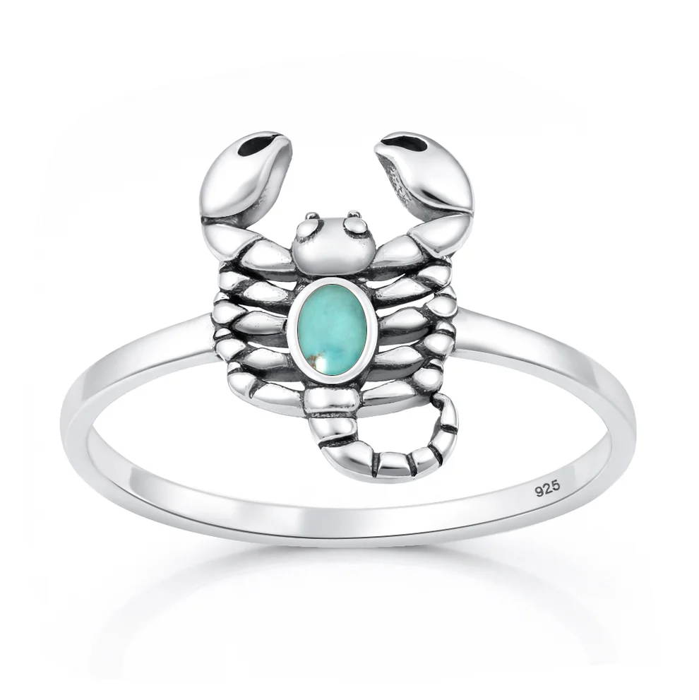 Sterling Silver Oxidized And Polished Scorpion Genuine Turquoise Stone Ring