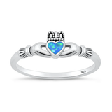 Sterling Silver Oxidized And Polished Claddagh Blue Lab Opal Ring