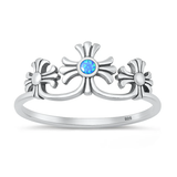 Sterling Silver Oxidized And Polished Crosses Blue Lab Opal Ring