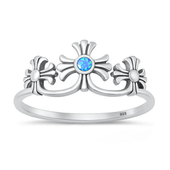 Sterling Silver Oxidized And Polished Crosses Blue Lab Opal Ring