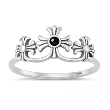 Load image into Gallery viewer, Sterling Silver Oxidized And Polished Crosses Black Onyx Stone Ring