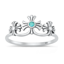 Load image into Gallery viewer, Sterling Silver Oxidized And Polished Crosses Genuine Turquoise Stone Ring