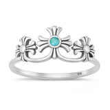 Sterling Silver Oxidized And Polished Crosses Genuine Turquoise Stone Ring